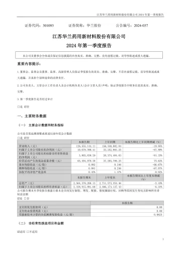 华兰股份：2024年一季度