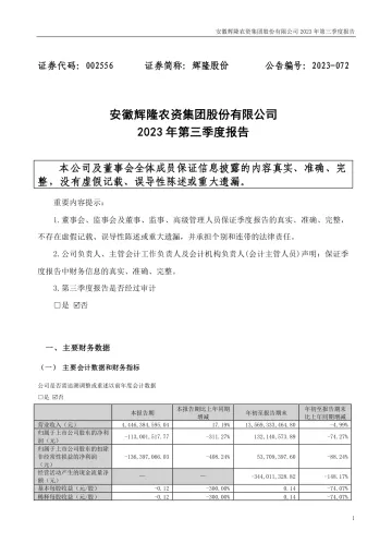 辉隆股份：2023年三季度