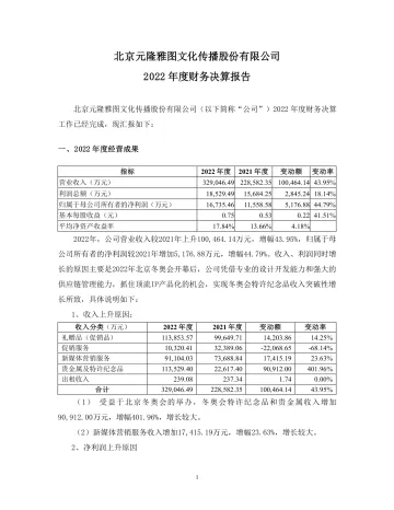 元隆雅图：2022年年度财务