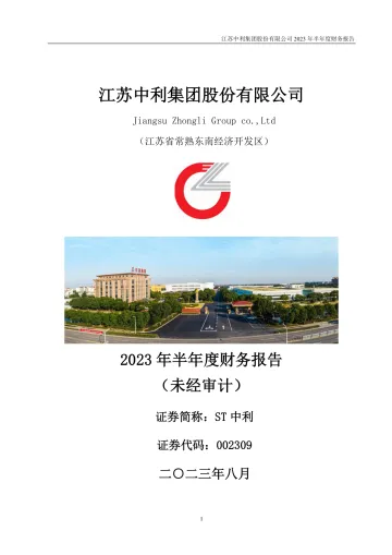 ST中利：2023年半年度财务