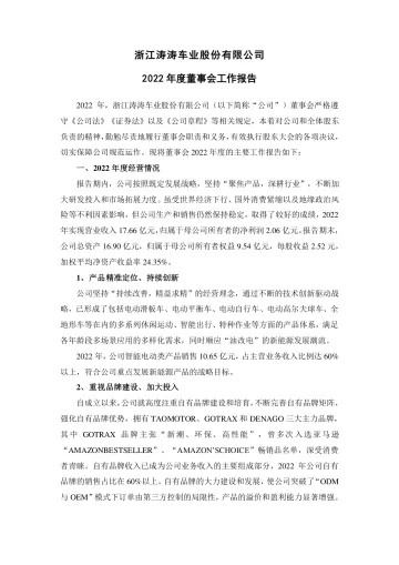 涛涛车业：2022年度董事会工作