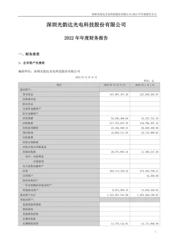 光韵达：2022年年度财务