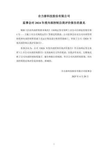 ST合泰：监事会对2024年度内部控制自我评价