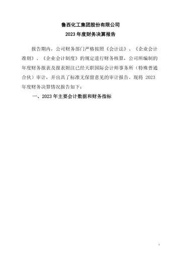 鲁西化工：2023年度财务决算