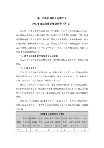 第一创业：2022年度独立董事述职