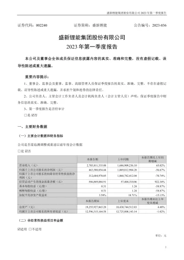 盛新锂能：2023年一季度