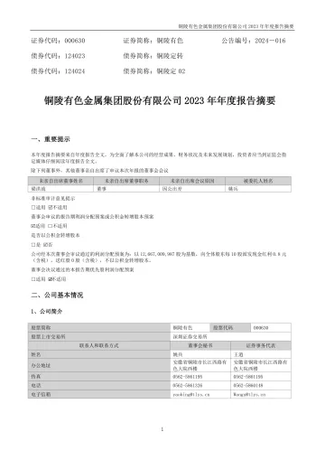 铜陵有色：2023年年度