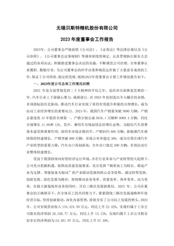 贝斯特：2023年度董事会工作