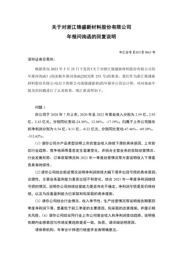 锦盛新材：关于对深圳证券交易所年报问询函回复的专项