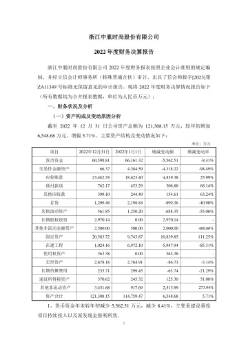 中胤时尚：2022年度财务决算