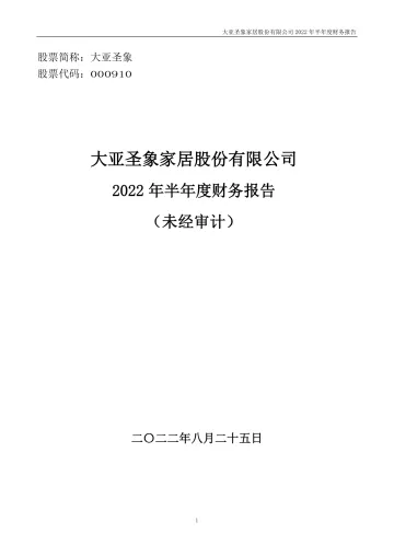 大亚圣象：2022年半年度财务