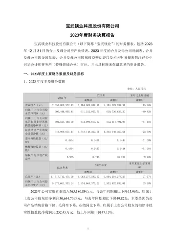 宝武镁业：2023年年度财务