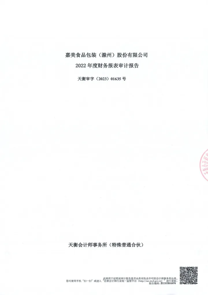 嘉美包装：2022年年度审计