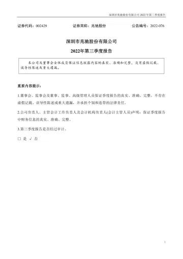 兆驰股份：2022年三季度