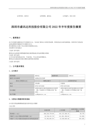 盛讯达：2022年半年度