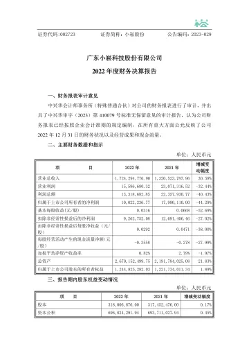 小崧股份：2022年度财务决算