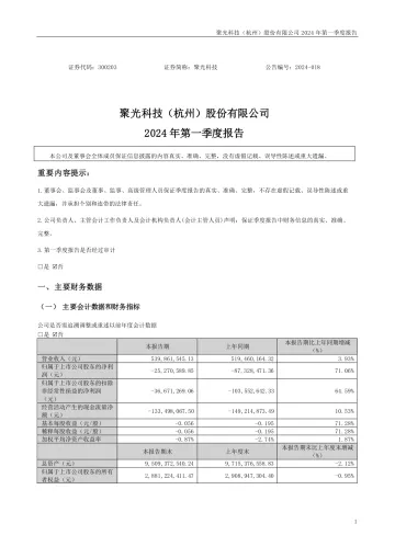 聚光科技：2024年一季度