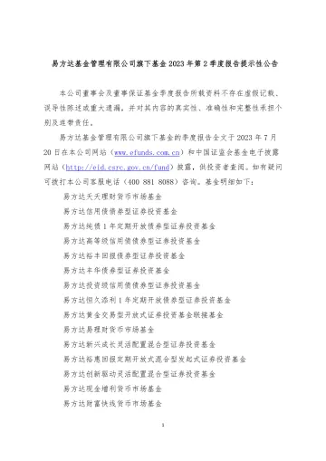 货币ETF:易方达基金管理有限公司旗下基金2023年第2季度