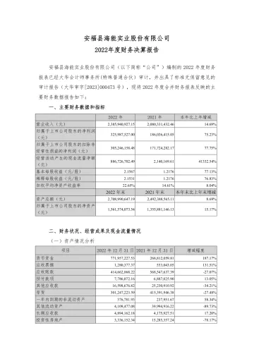 海能实业：2022年度财务决算