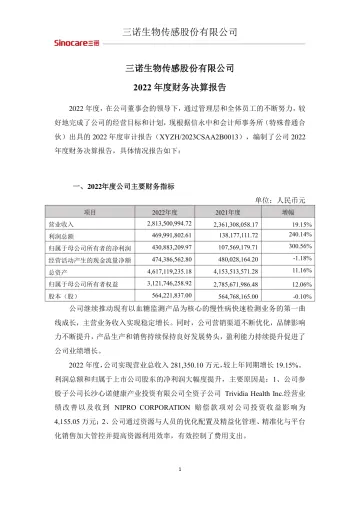 三诺生物：2022年度财务决算
