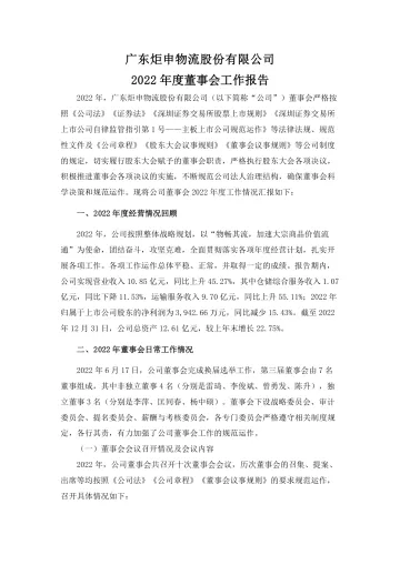 炬申股份：2022年度董事会工作