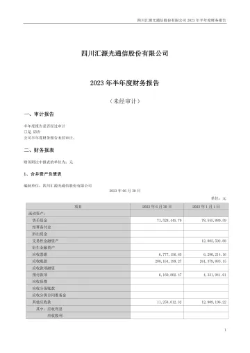汇源通信：2023年半年度财务