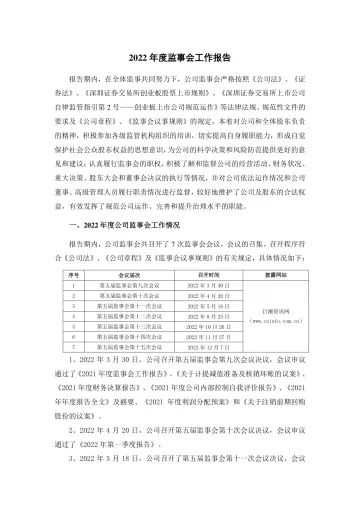 四方达：2022年度监事会工作
