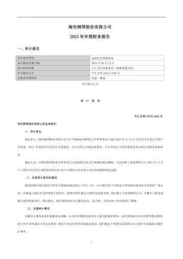 海伦钢琴：2023年年度财务