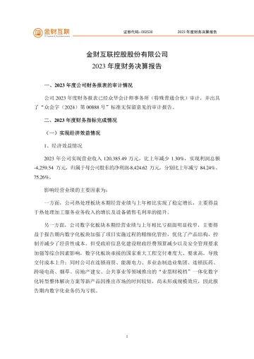 金财互联：2023年度财务决算