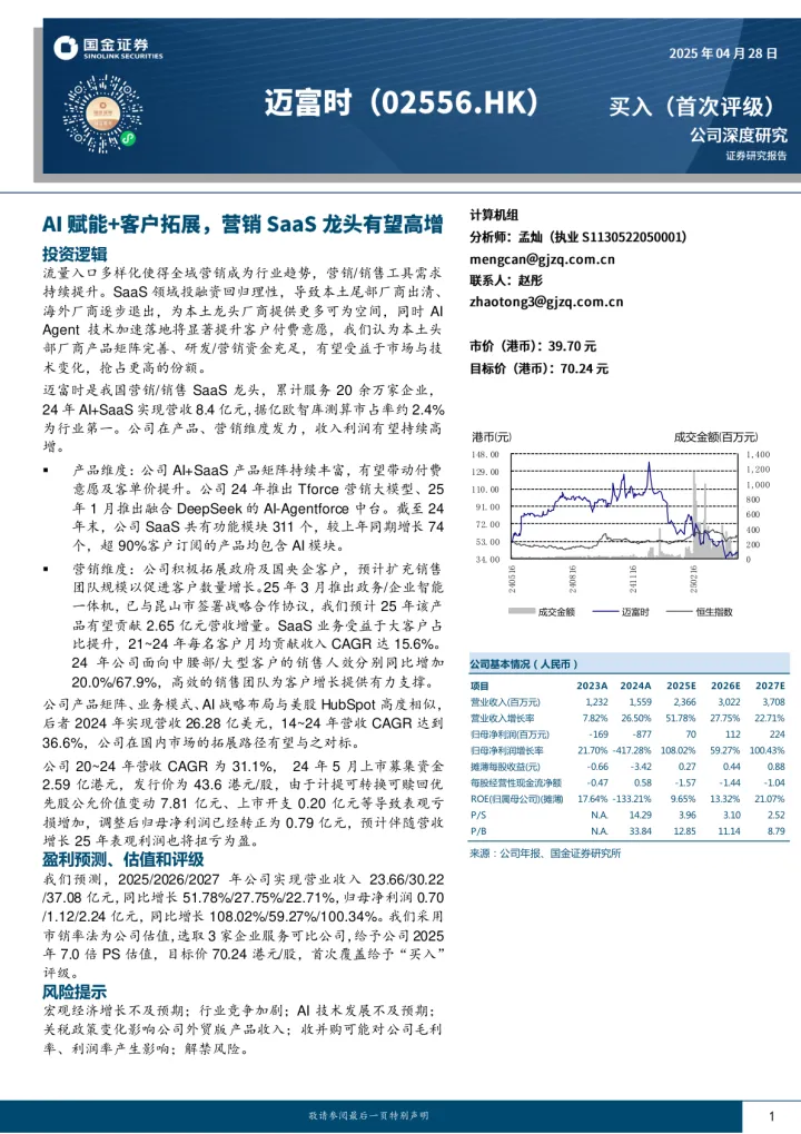 012 SaaS行业报告26份2025年06月_202506月更新-AI赋能+客户拓展,营销SaaS龙头有望高增