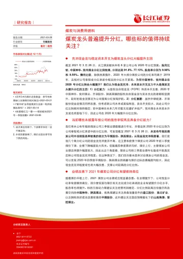 2021-煤炭与消费用燃料行业：煤炭龙头普遍提升分红，哪些标的值得持续关注？-20210328-长江证券-20页_2