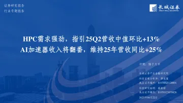 2025年04月25日更新-【长城证券】电子行业:HPC需求强劲,指引25Q2营收中值环比+13%;AI加速器收入将翻番,维持25年营收同比+25%