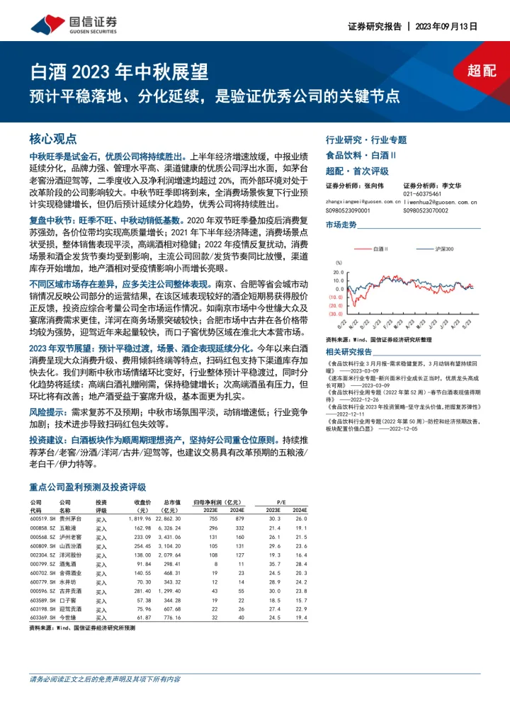 2023-食品饮料行业白酒2023年中秋展望：预计平稳落地、分化延续，是验证优秀公司的关键节点-20230913-国信证券-15页_1