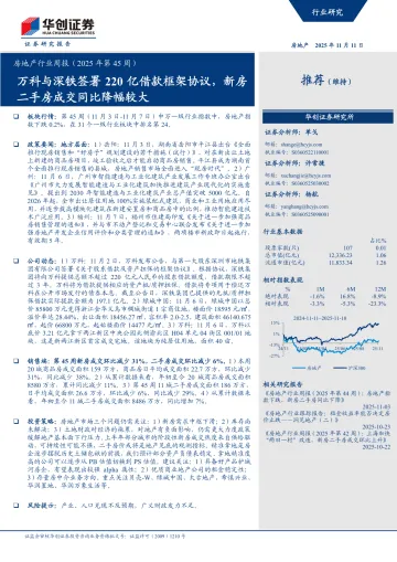 2025年11月12日更新-【华创证券】房地产行业周报（2025年第45周）：万科与深铁签署220亿借款框架协议，新房二手房成交同比降幅较大