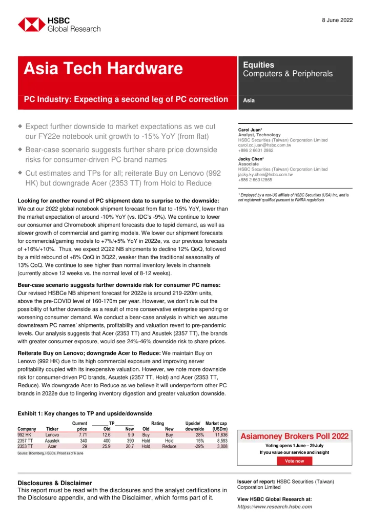HSBC-亚太地区<em>PC</em>行业-预计<em>PC</em>行业将迎来第二轮调整-2022.6.8-22页