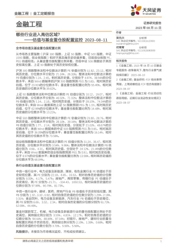 估值与基金重仓股配置监控:哪些行业进入高估区域?-20230811-天风证券-15页